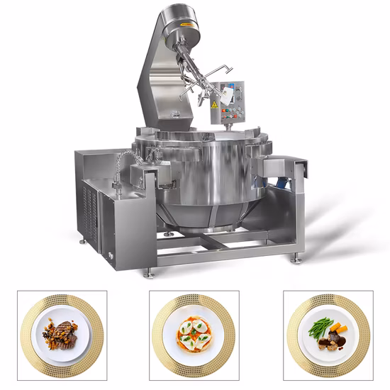 Miscelazione di marmellata di uova di pollo e patate inclinabile planetaria multifunzionale commerciale automatica Produzione di pentola per salsa di pepe nero a vapore elettrico a gas