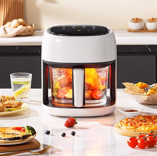Friggitrice ad aria di grande capacità da 8 litri e 6 litri con copertura visibile, prenotazione touch screen e scongelamento, multifunzionale
