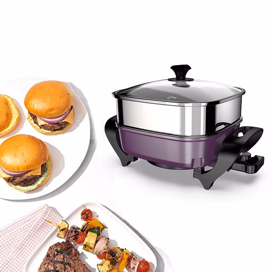 Padella elettrica per elettrodomestici con cottura a vapore, bistecca per pancake, doppio wok, padella elettrica mobile